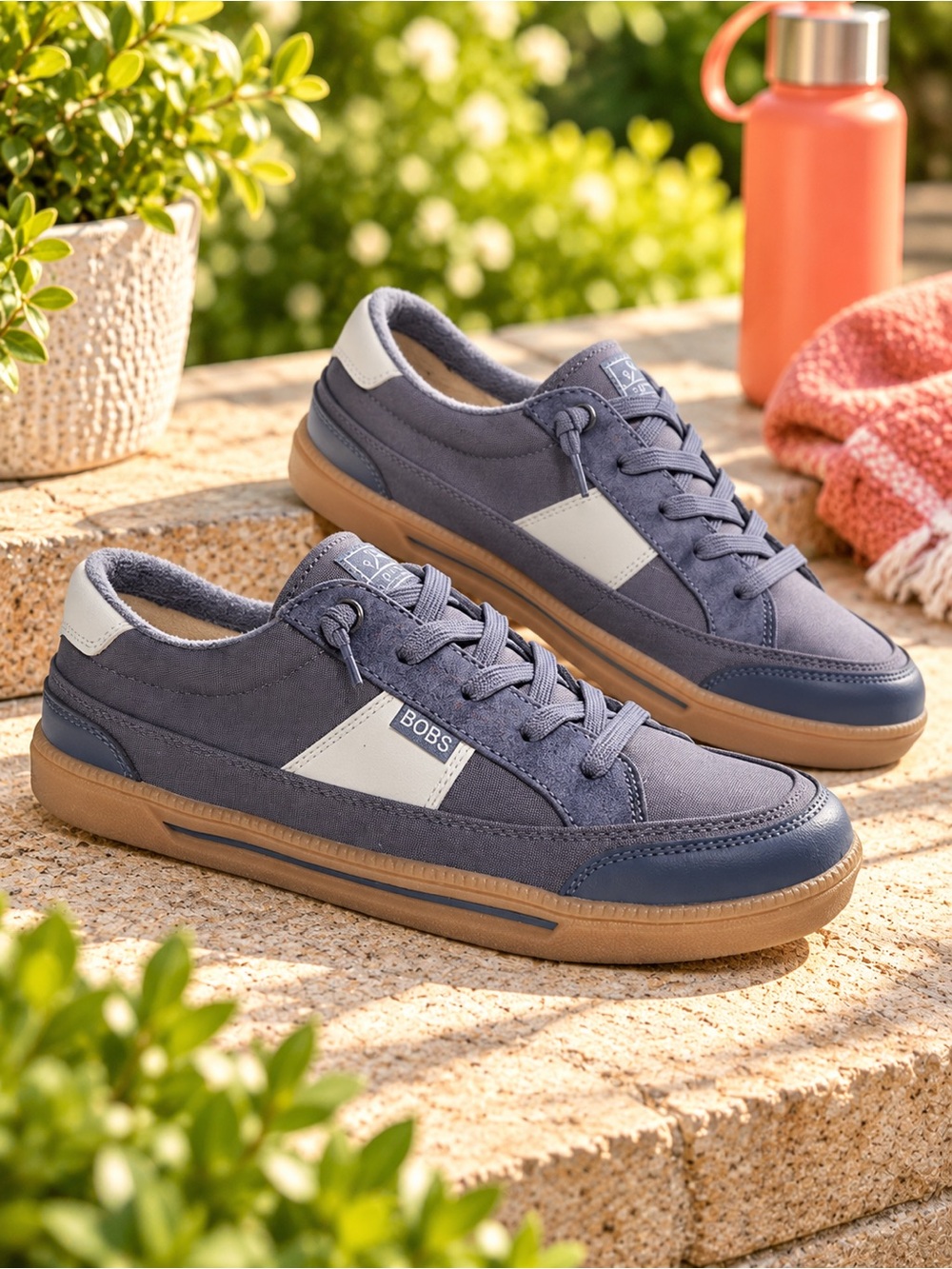 BOBS by Skechers Women’s 8.5 Navy Blue Grey Lace-Up